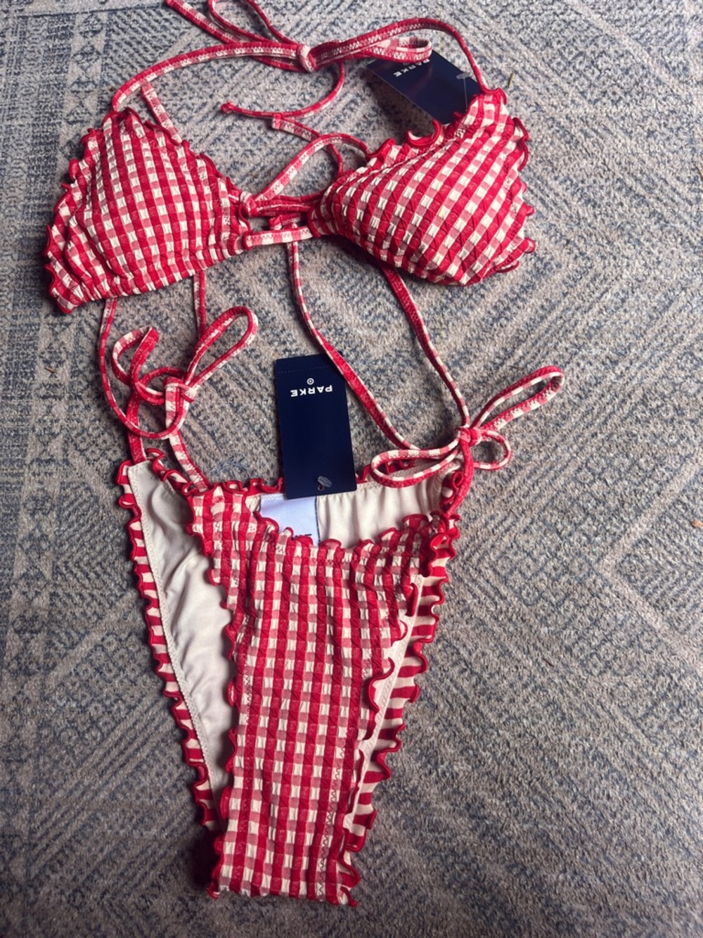 Parke x target Red Gingham Ruffle Bikini Set - XS top & bottom